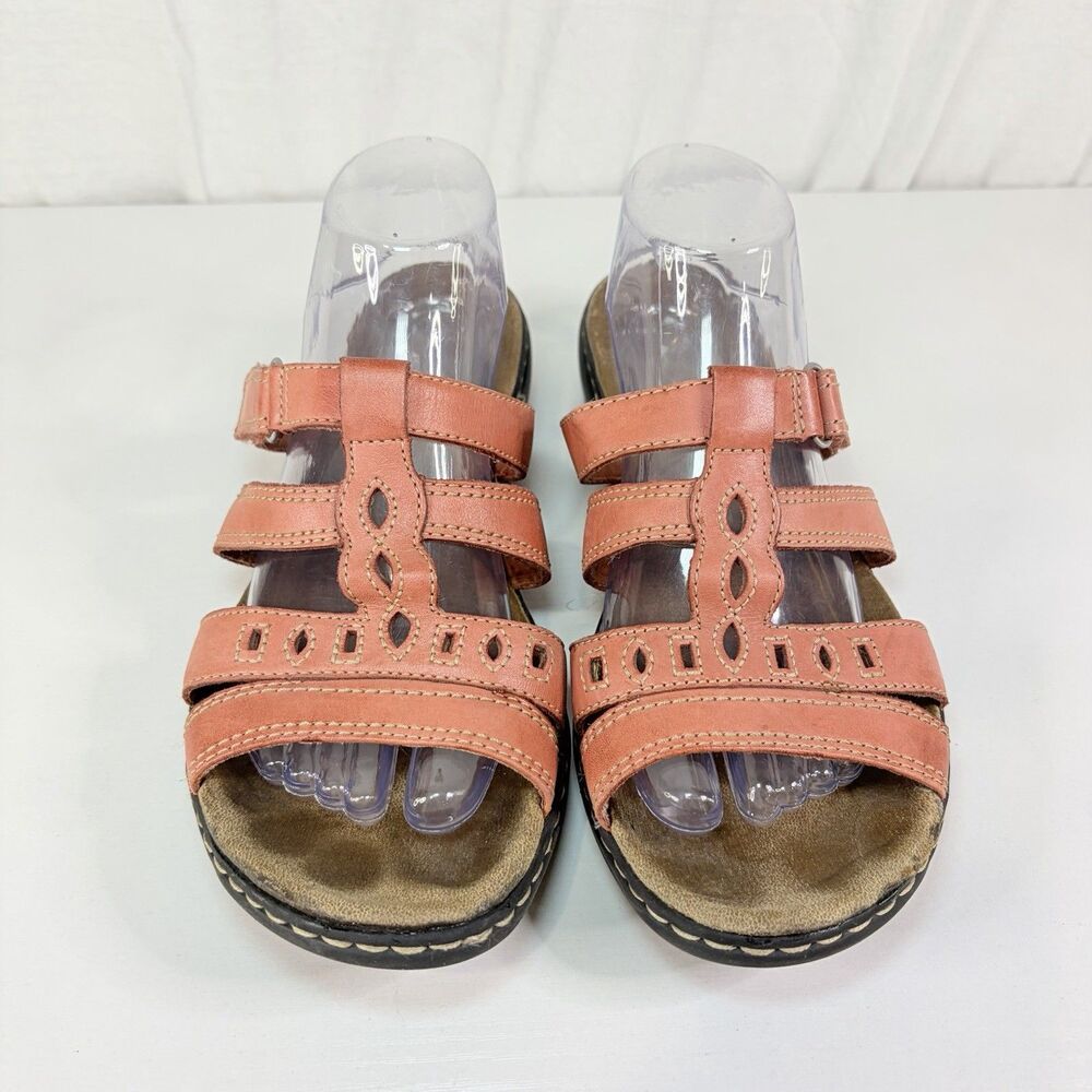 Clarks Womens Leisa Sandals Size 10 Coral Orange Leather Slide Comfort Shoe
